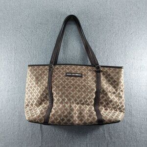 Donna Buckman Designer Tote Bag Brown & Beige Patterned Jacquard With Leather Tr